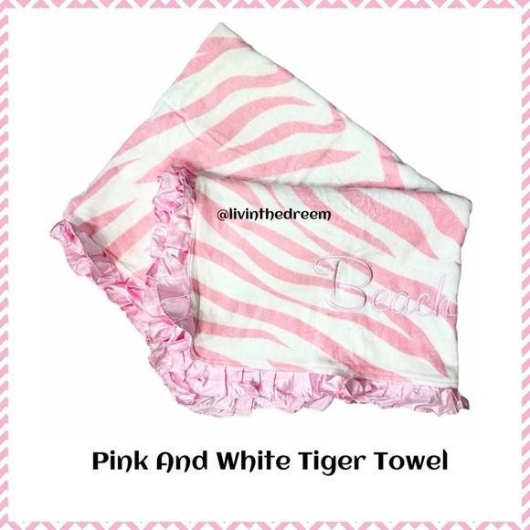 BT09 NWT Beach Bunny Pink And White Tiger Towel - Picture 2 of 7